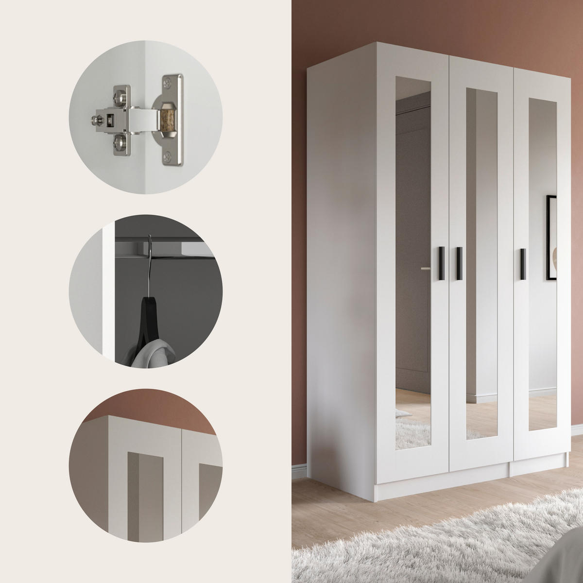 DREHTÜRENSCHRANK 120/195/56 cm,  in Weiß, 3 Tür(en)-türig  - Schwarz/Weiß, ROMANTIK / LANDHAUS, Holzwerkstoff/Kunststoff (120/195/56cm) - Livetastic