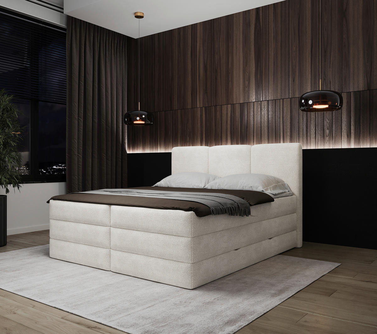 KONTINENTALSÄNG 160/200 cm  i vit  - vit/svart, Modern, trämaterial/trä (160/200cm) - MID.YOU