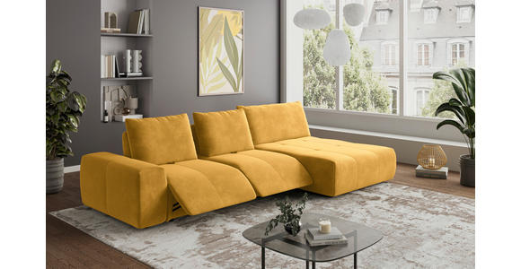 ECKSOFA in Velours Currygelb  - Currygelb/Schwarz, Design, Kunststoff/Textil (342/174cm) - Xora