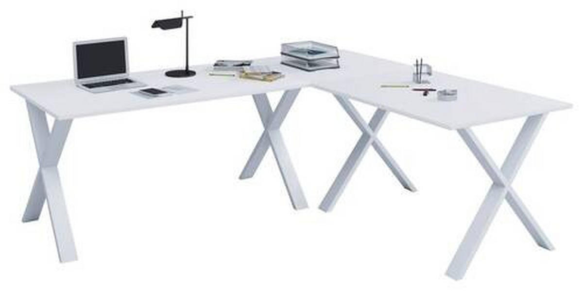 ECKSCHREIBTISCH 220/80/76 cm  in Weiß  - Weiß, MODERN, Holzwerkstoff/Metall (220/80/76cm) - MID.YOU