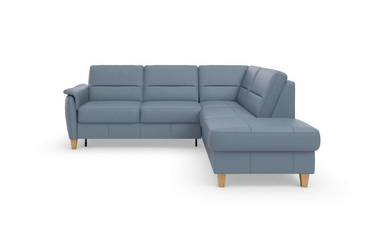 ECKSOFA PALMERA E in Echtleder Graublau  236/212 cm  - Graublau/Eichefarben, Basics, Leder/Holz (236/212cm) - Sit & More