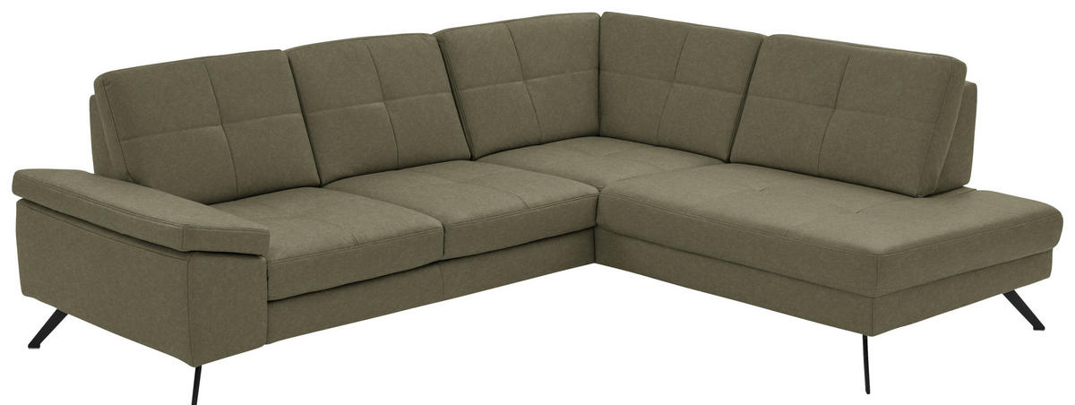 ECKSOFA  in Lederlook, Mikrofaser Grün  261/194 cm  - Schwarz/Grün, Design, Textil/Metall (261/194cm) - Beldomo System