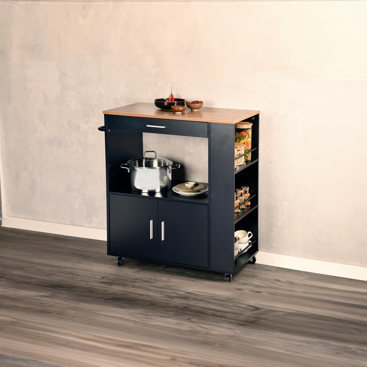 SERVIERWAGEN in Anthrazit, Eichefarben  - Eichefarben/Anthrazit, Basics, Holz/Holzwerkstoff (75/40/88cm) - Kesper