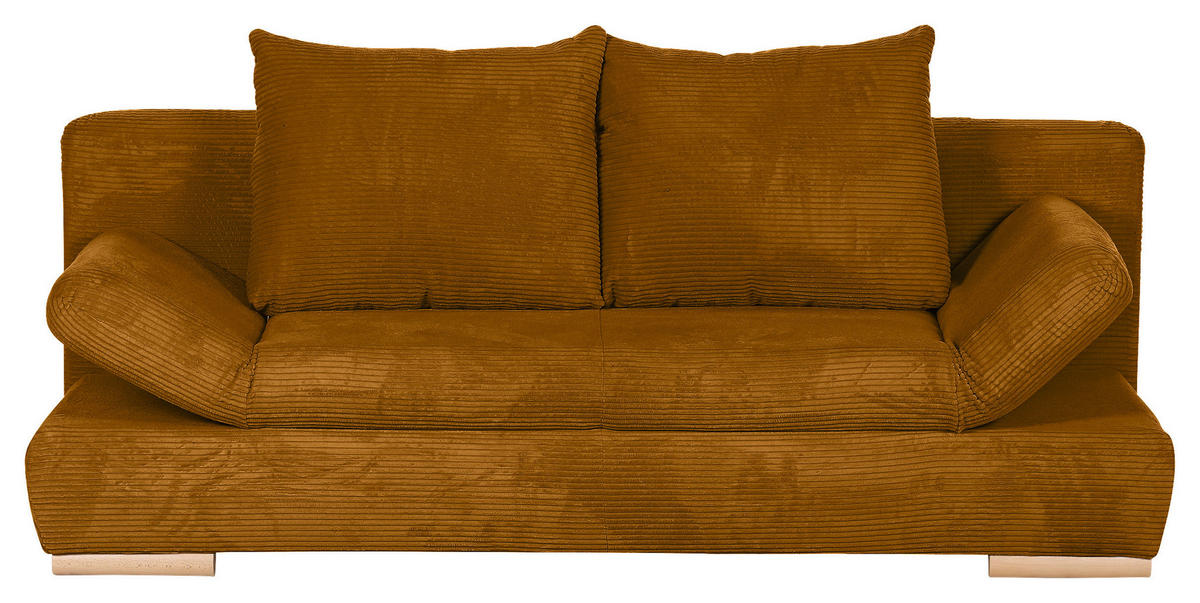 SCHLAFSOFA  mit Rücken echt, Liegefunktion Cord Currygelb  - Currygelb/Naturfarben, KONVENTIONELL, Holz/Textil (200/75/92cm) - home24