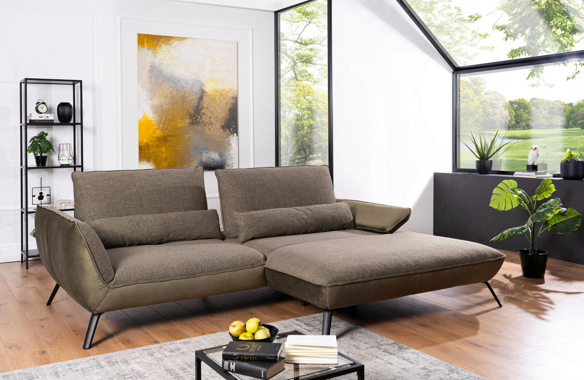 ECKSOFA in Flachgewebe Olivgrün  - Schwarz/Olivgrün, Design, Textil/Metall (191/273cm) - Moderano