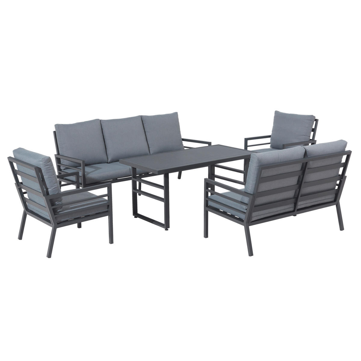 DINING-LOUNGESET 5-teilig  - Anthrazit/Grau, MODERN, Textil/Metall - Gardenson