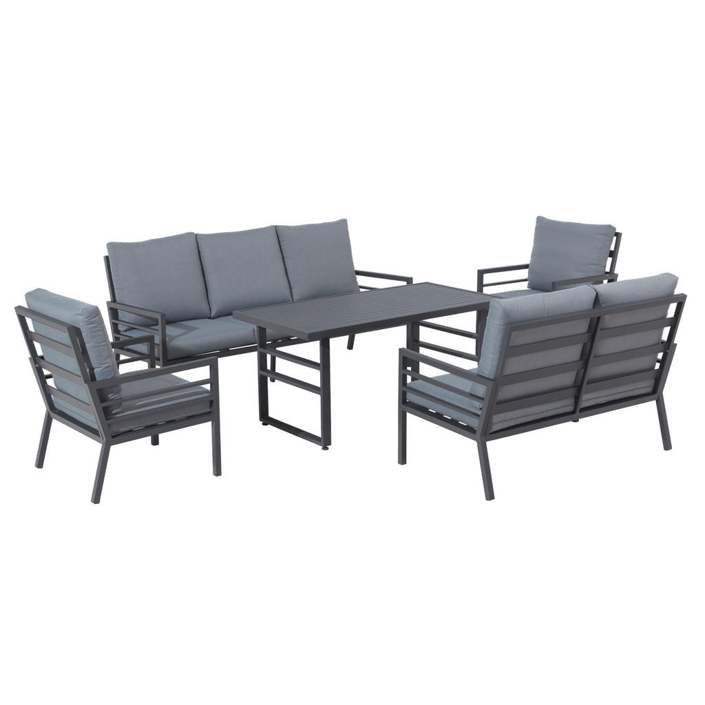 Thumbnail - Gardenson Dining-Loungeset, Anthrazit, Grau, Metall, Textil, 5-teilig, Füllung: Polyester, lichtecht, rostfrei, UV-bestä...