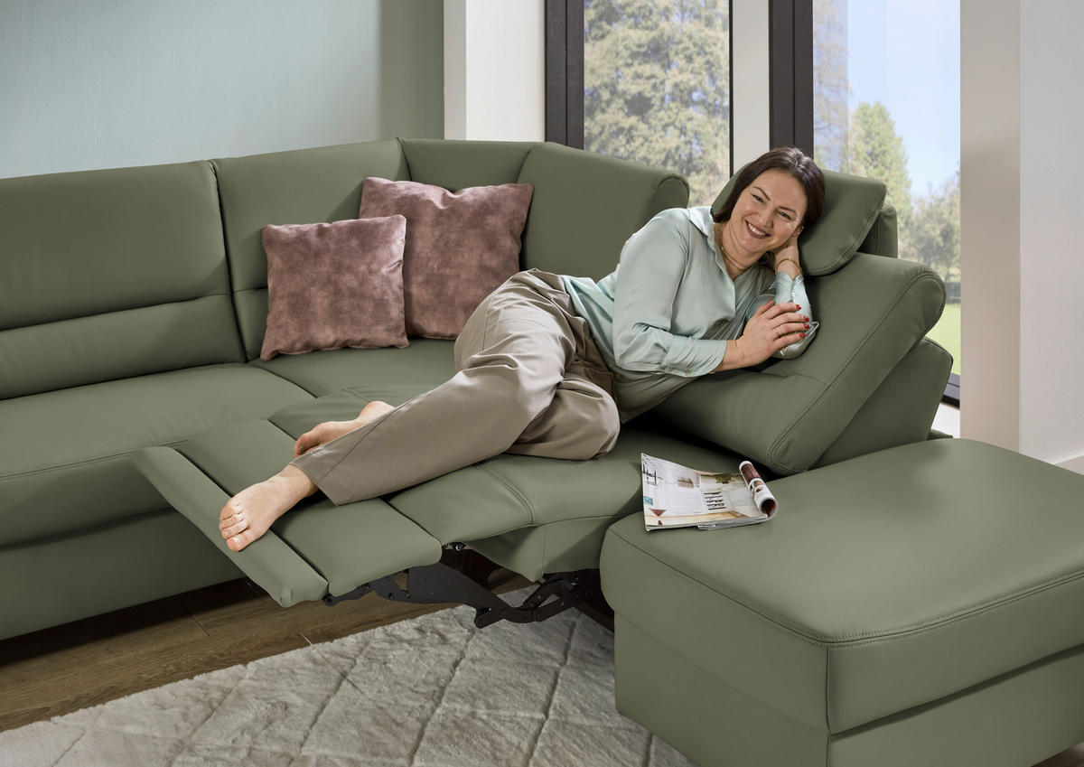 ECKSOFA  in Echtleder Olivgrün  290/249 cm  - Schwarz/Olivgrün, KONVENTIONELL, Leder/Metall (290/249cm) - Beldomo Premium