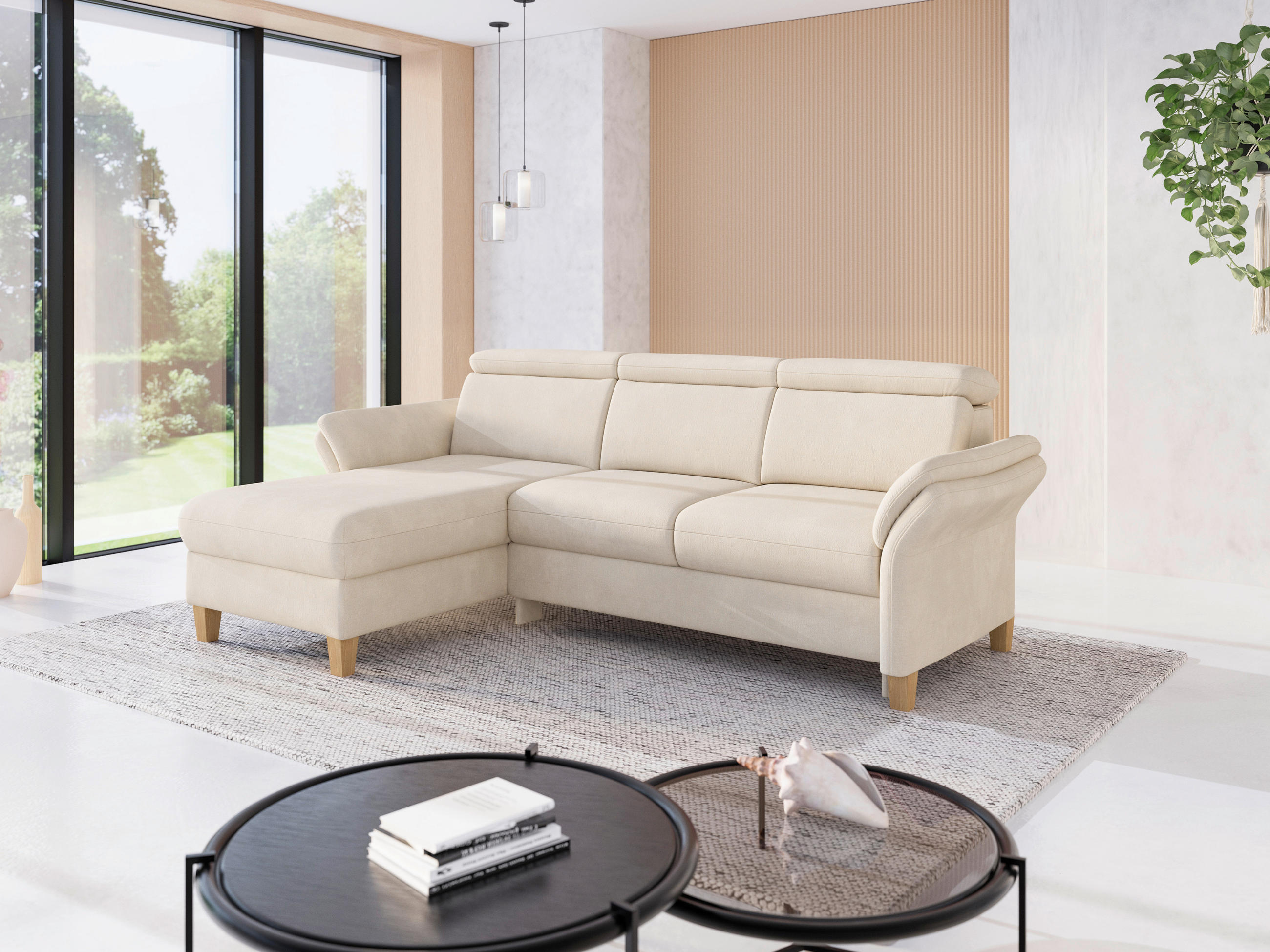 ECKSOFA GLENDALE E Sandfarben Chenille  - Sandfarben/Eichefarben, KONVENTIONELL, Holz/Textil (166/253cm) - Sit & More