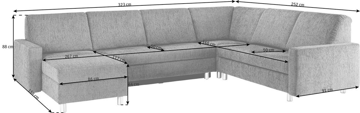 WOHNLANDSCHAFT  in Mikrovelours Graugrün  - Alufarben/Graugrün, KONVENTIONELL, Kunststoff/Textil (158/322/236cm) - Sedda