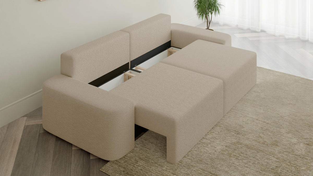 SCHLAFSOFA Bouclé Sandfarben  - Sandfarben/Schwarz, Design, Kunststoff/Textil (268/85/110cm) - MID.YOU