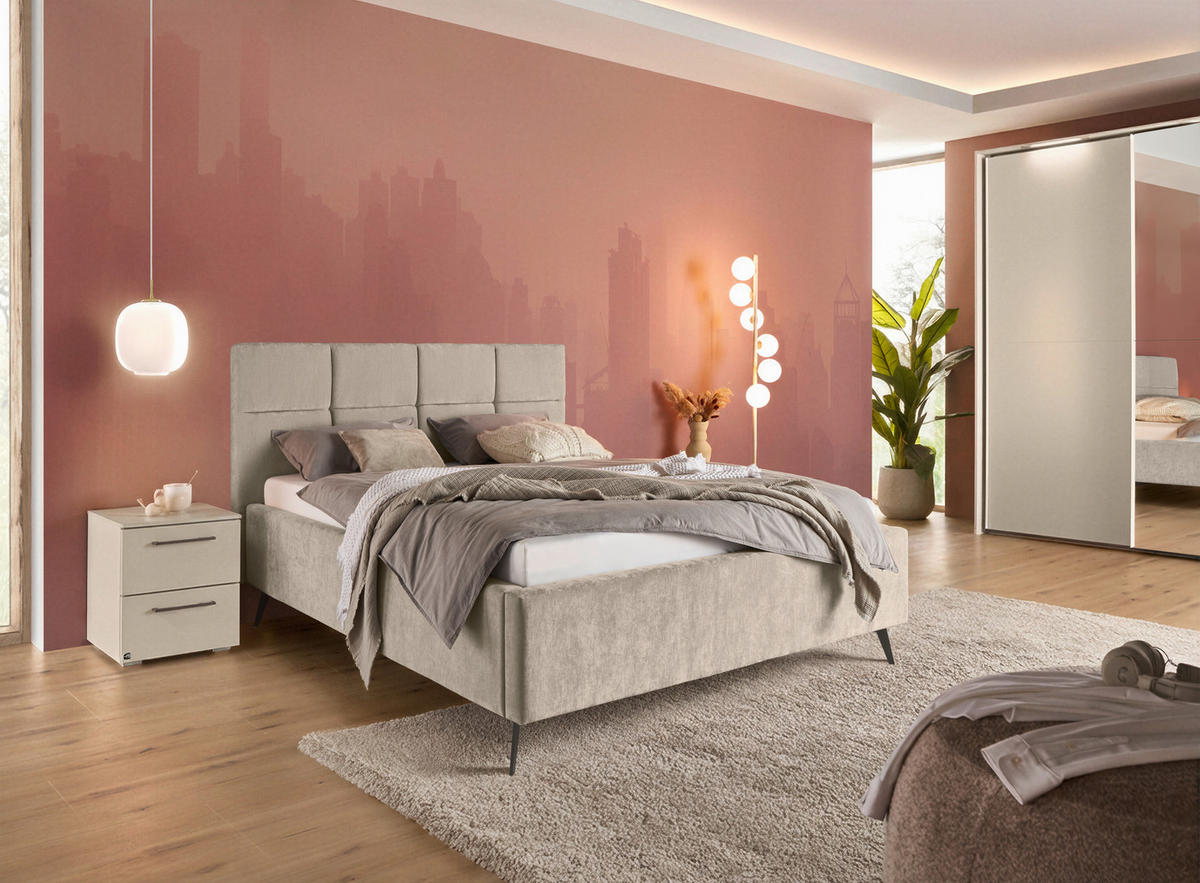 POLSTERBETT 140/200 cm,  in Beige,  - Beige/Schwarz, KONVENTIONELL, Textil/Metall (140/200cm) - SetOne by Musterring