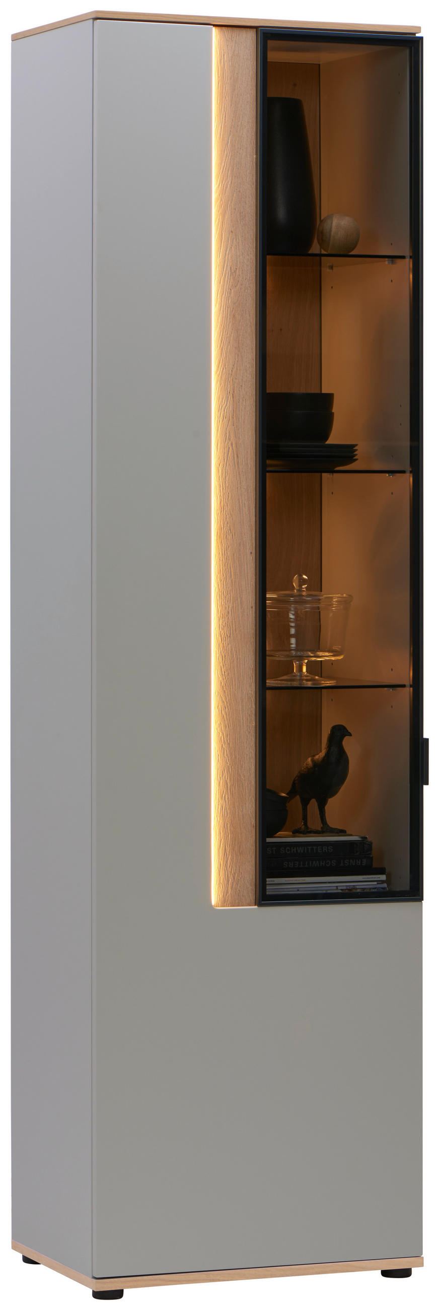 VITRÍNA, svetlosivá, 60,6/213,1/42 cm - svetlosivá, Design, kov/kompozitné drevo (60,6/213,1/42cm) - Dieter Knoll
