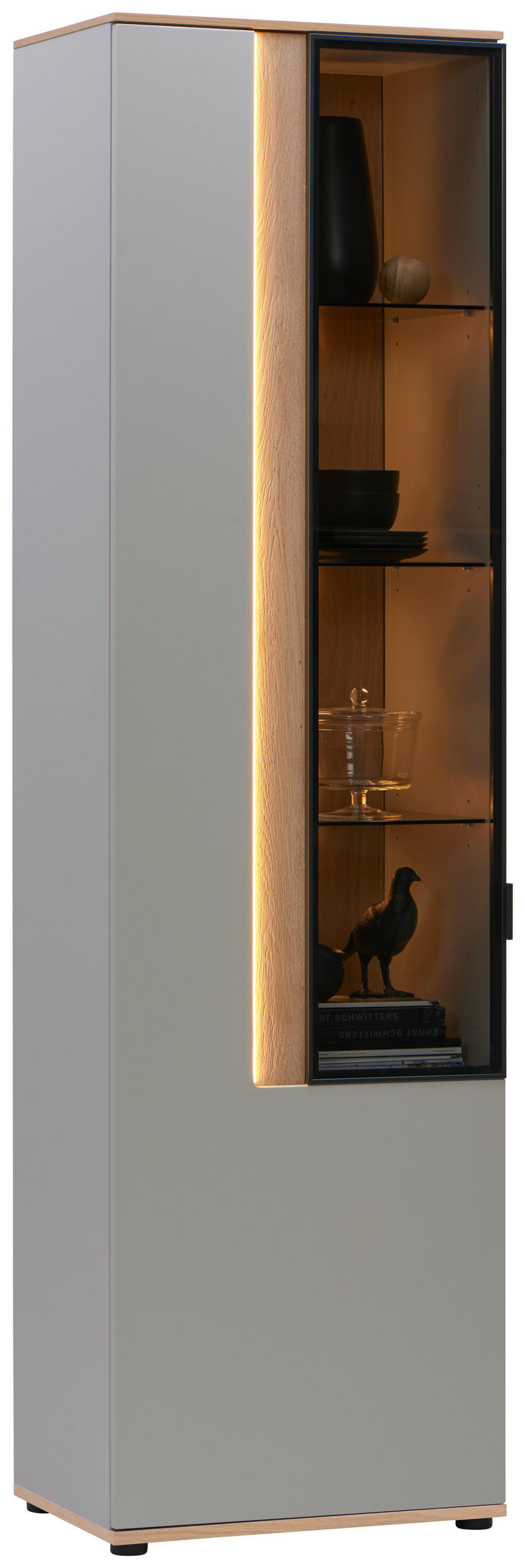 Thumbnail - Dieter Knoll Vitrine, Hellgrau, Glas, Holzwerkstoff, furniert, 4 Fächer, 60.6x213.1x42 cm, Beimöbel erhältlich, in versc...
