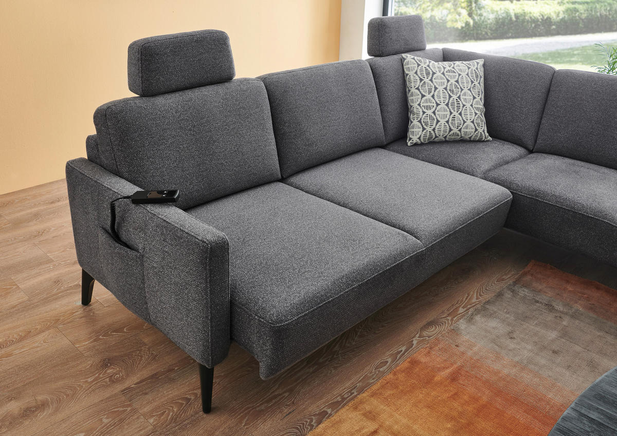 ECKSOFA Mikrofaser Grau  - Schwarz/Grau, Design, Textil/Metall (255/218cm) - Elegando