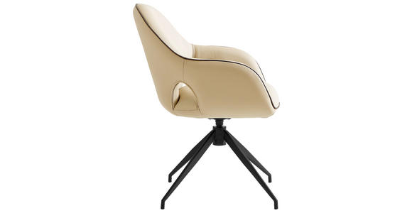 ARMLEHNSTUHL  Sitzfläche 360° drehbar, automatische Rückholfunktion  Echtleder  - Creme/Schwarz, Design, Leder/Metall (62/85/64cm) - Novel