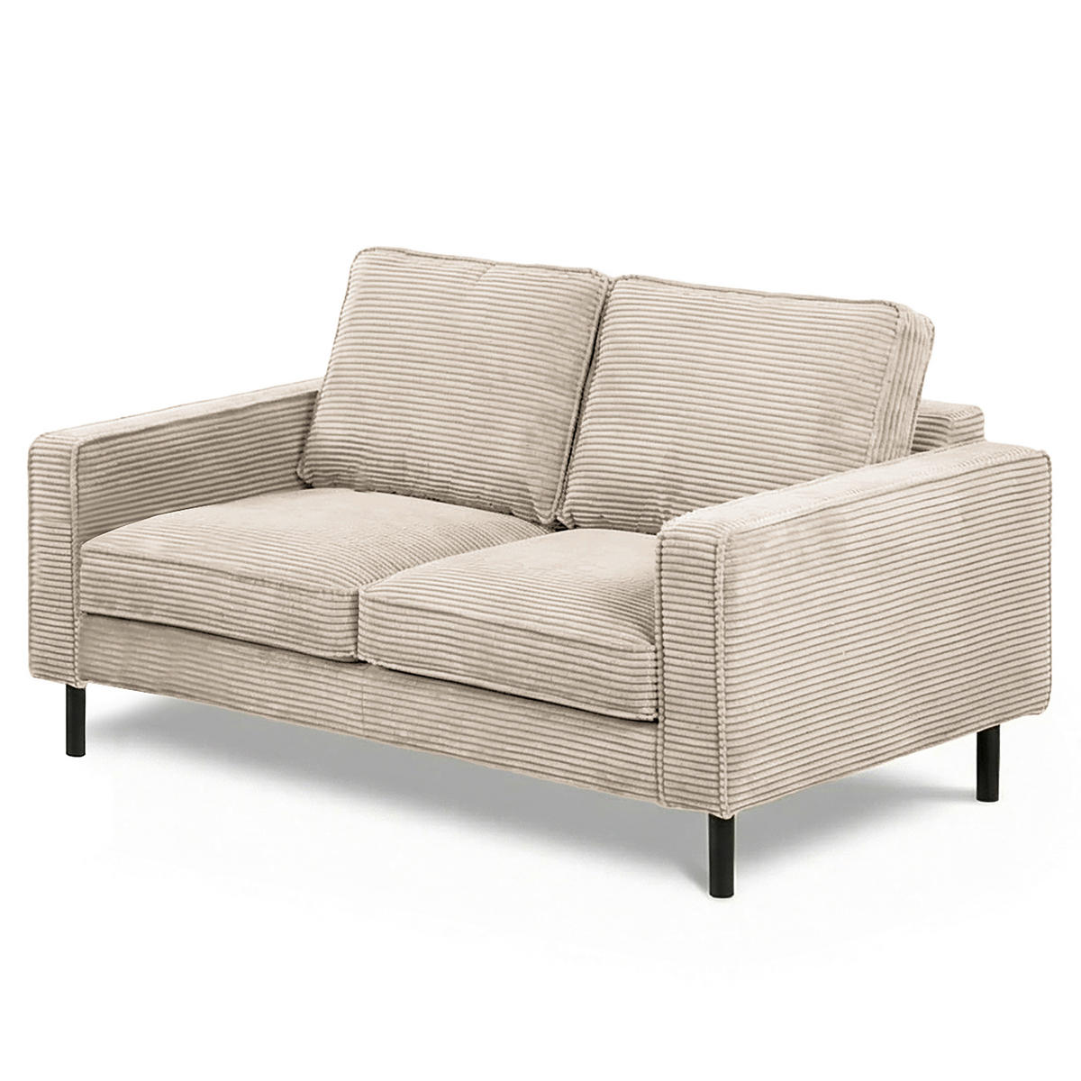 2-SITZER-SOFA  in Cord Hellgrau Modern  - Hellgrau/Schwarz, Design, Textil/Metall (148/85/92cm) - Livetastic