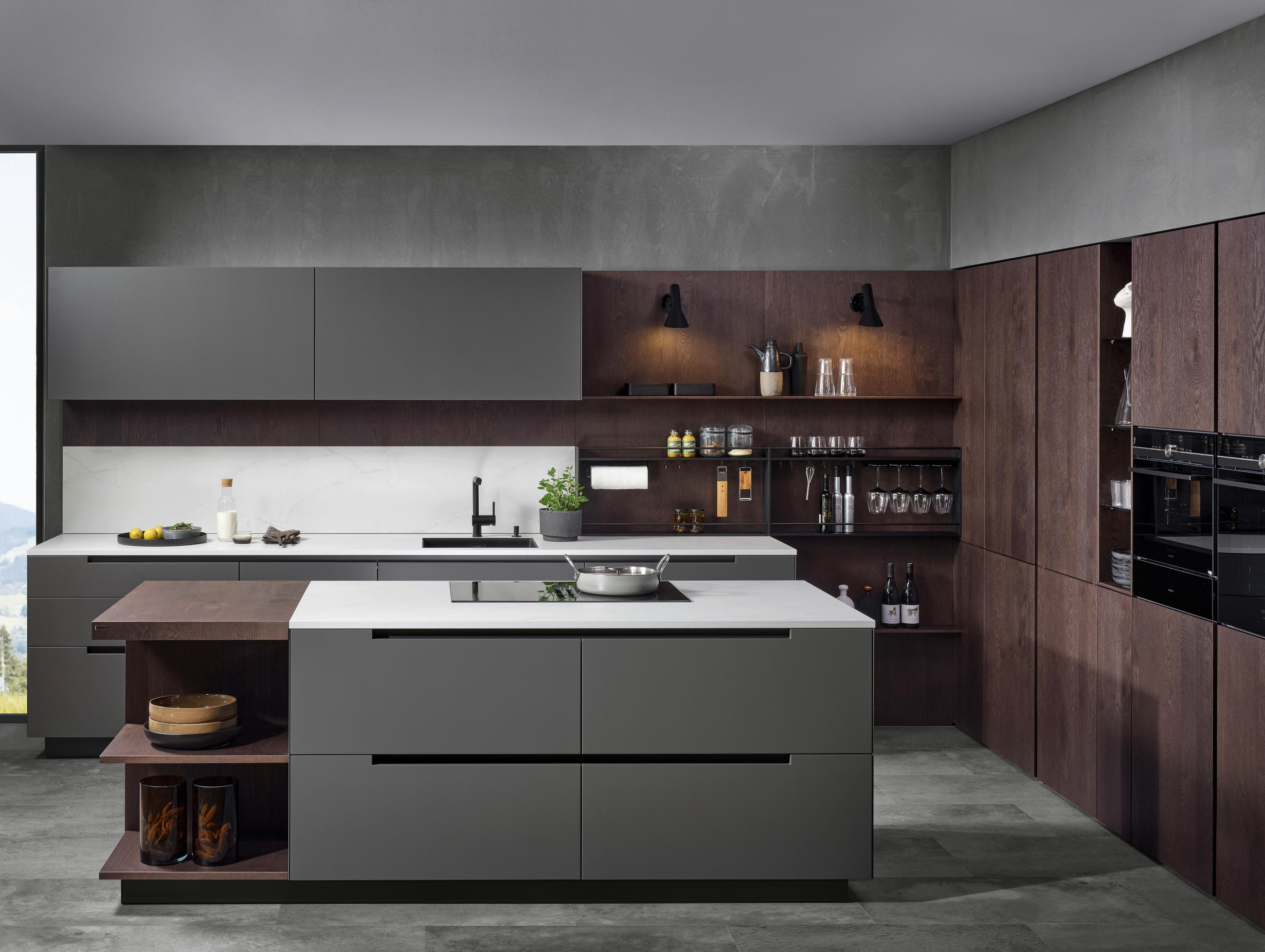EINBAUKÜCHE   - Dunkelgrau/Dunkelbraun, Basics, Holzwerkstoff - EWE