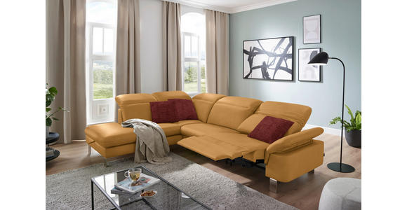 ECKSOFA in Echtleder Senfgelb 233/309 cm - Edelstahlfarben/Senfgelb, Design, Leder/Metall (233/309cm) - Dieter Knoll