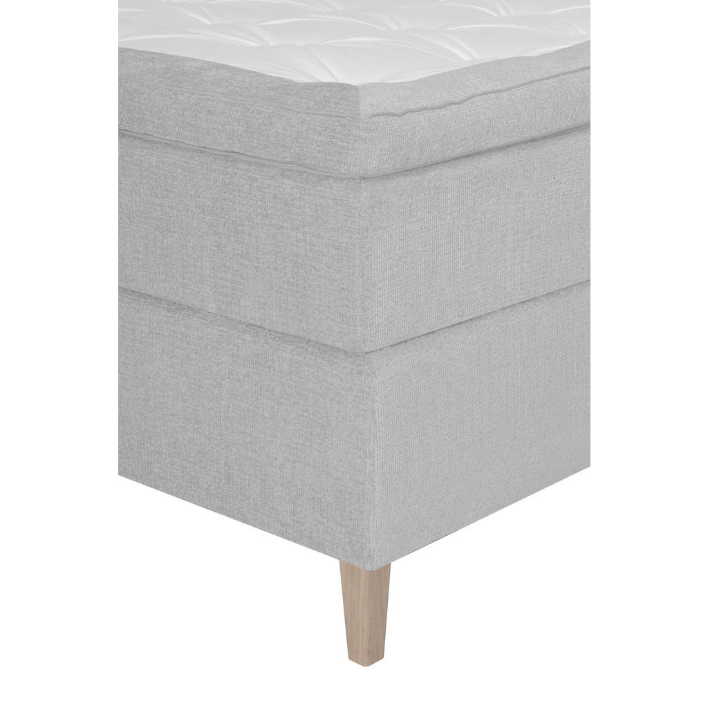 Thumbnail - Welnova Boxspringbett, Hellgrau, Textil, Eiche, H3, 7-Zonen, Höhe ca. 19 cm, 140x200 cm, Matratze, gepolstertes Kopfteil...