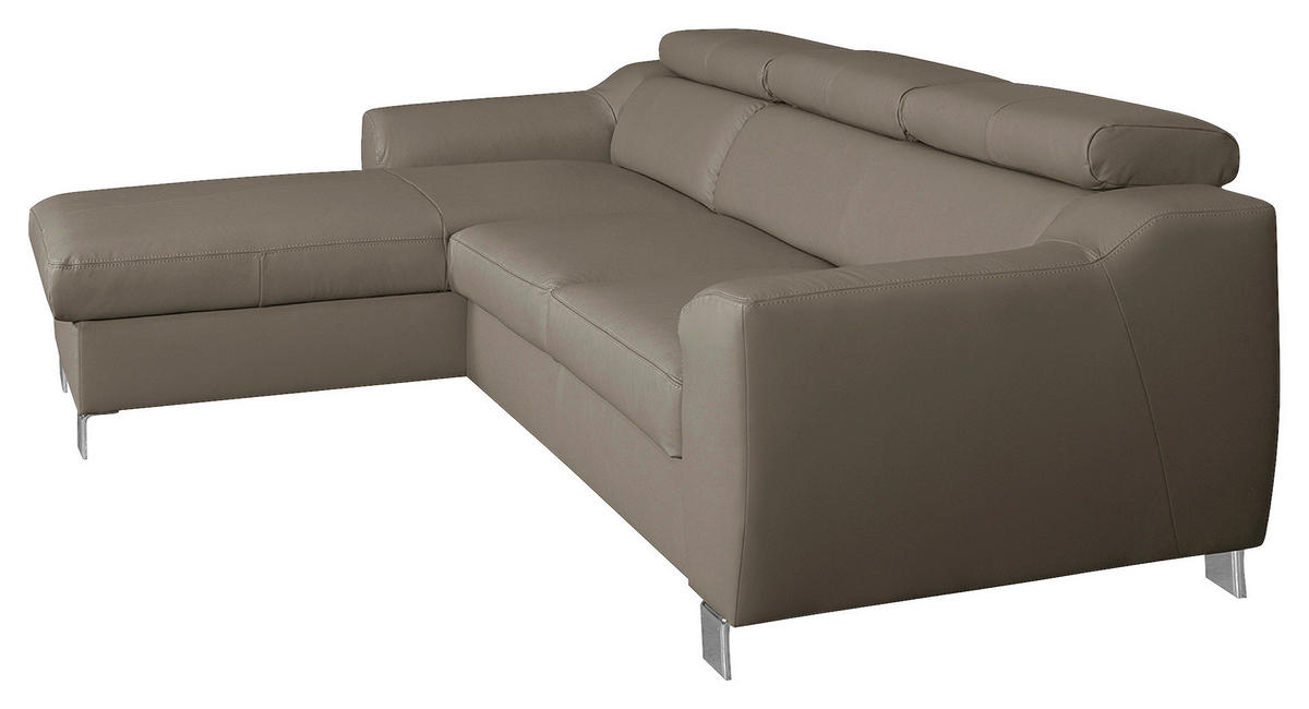 ECKSOFA in Lederlook Echtleder Taupe  - Taupe/Chromfarben, Design, Leder/Textil (176/242cm) - Livetastic