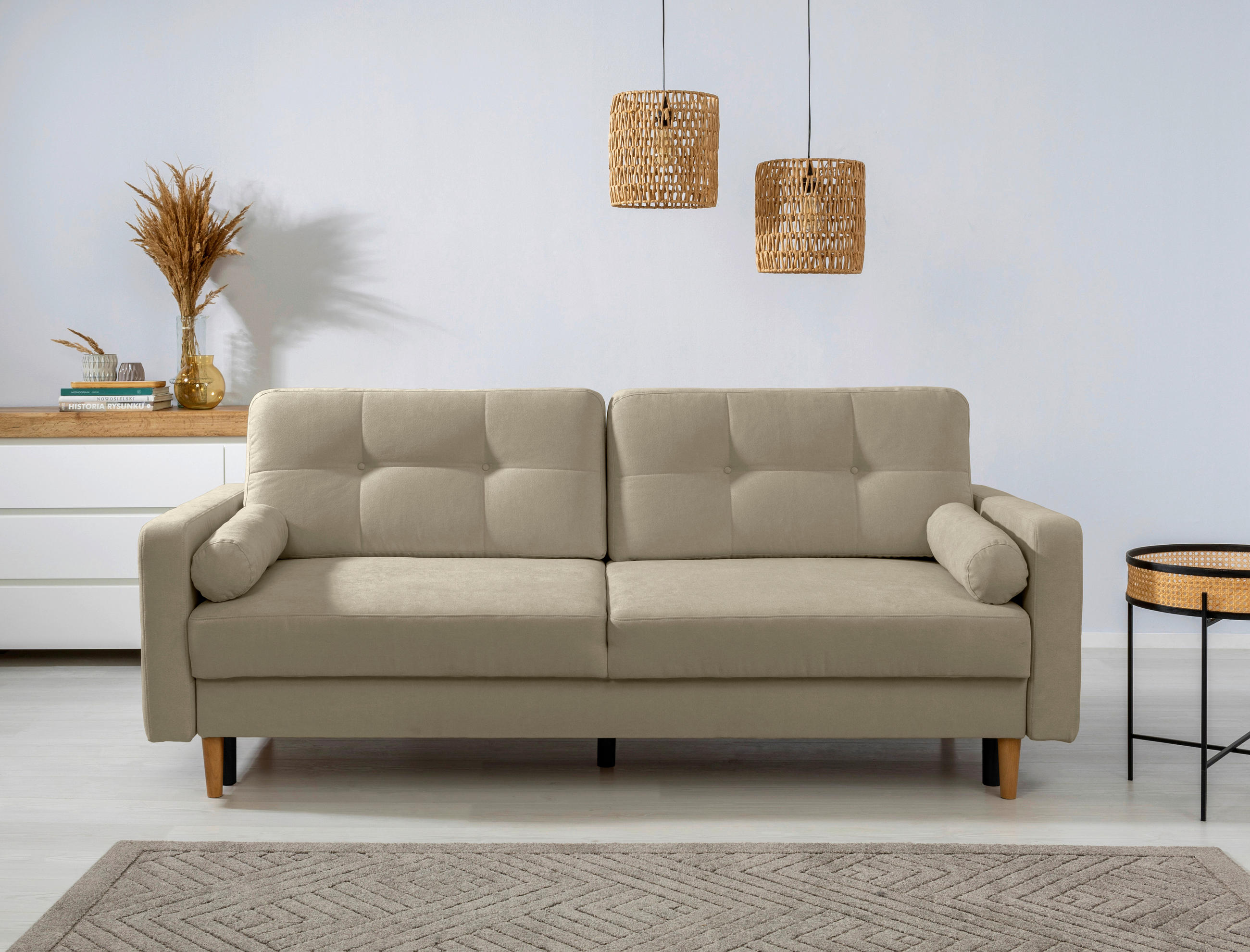 SCHLAFSOFA in Taupe  - Taupe/Buchefarben, Design, Holz/Textil (222/93/99cm) - MID.YOU