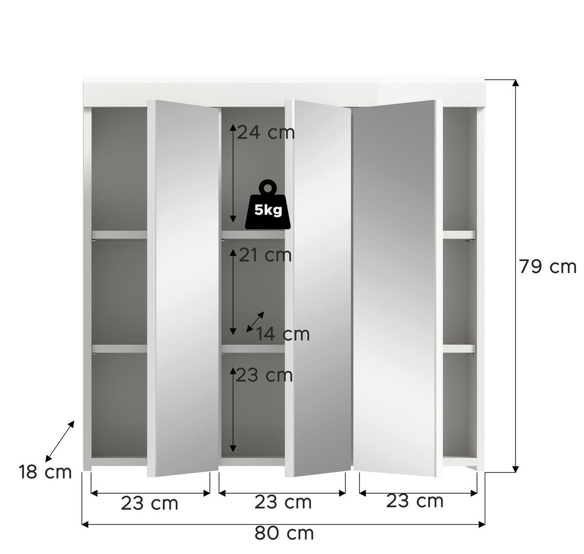 SPIEGELSCHRANK 80/79/18 cm  - Weiß, Trend, Glas/Holzwerkstoff (80/79/18cm) - MID.YOU