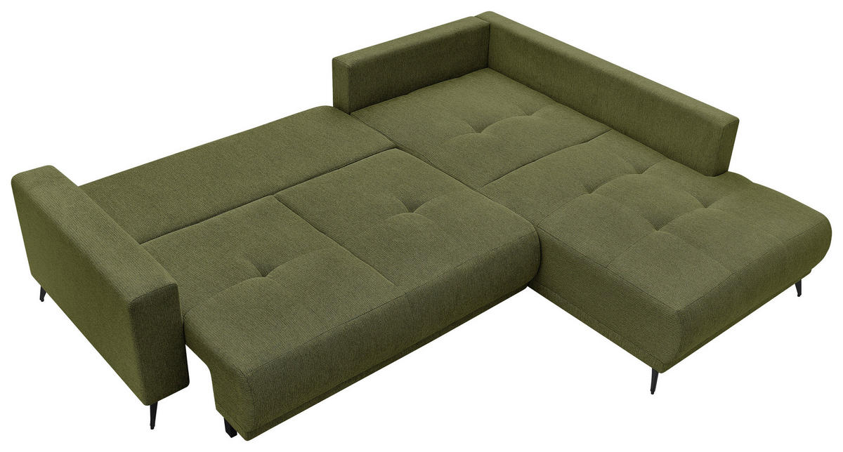ECKSOFA RAFAEL Grün Struktur Rückenkissen, Bettkasten  - Schwarz/Grün, Design, Textil/Metall (269/218cm) - P & B