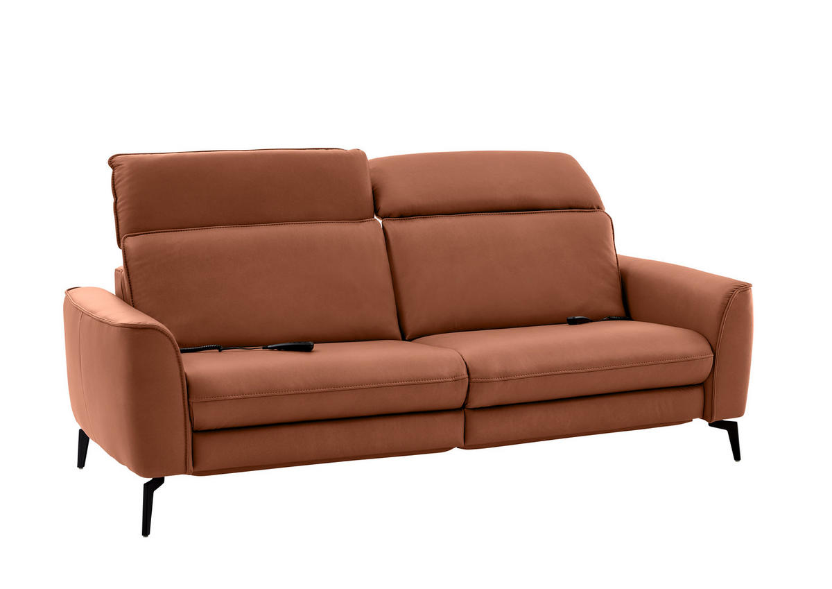 3-SITZER-SOFA in Echtleder Cognac  - Cognac/Schwarz, Natur, Leder/Metall (222/81/110cm) - Valdera