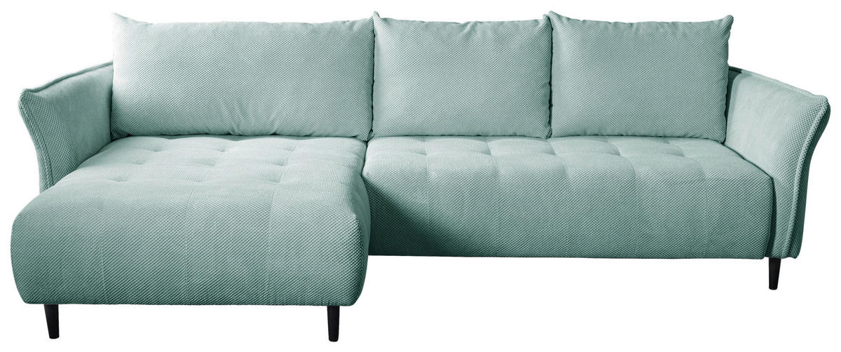 ECKSOFA MONTE CARLO Mintgrün Struktur, Plüsch  - Schwarz/Mintgrün, Trend, Textil (160/290cm) - MID.YOU