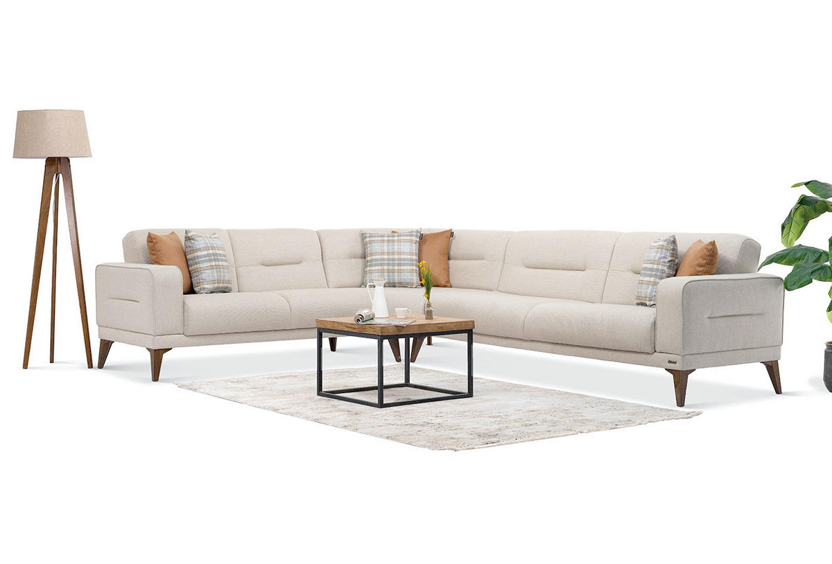 ECKSOFA  in Leinenoptik Greige  255/314 cm  - Sandfarben/Greige, Design, Kunststoff/Textil (255/314cm) - Livetastic
