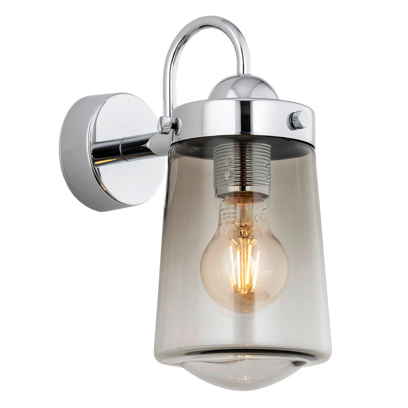 WANDLEUCHTE Argon Pasadena 26/20/12 cm  - Chromfarben/Graphitfarben, KONVENTIONELL, Glas/Metall (26/20/12cm)