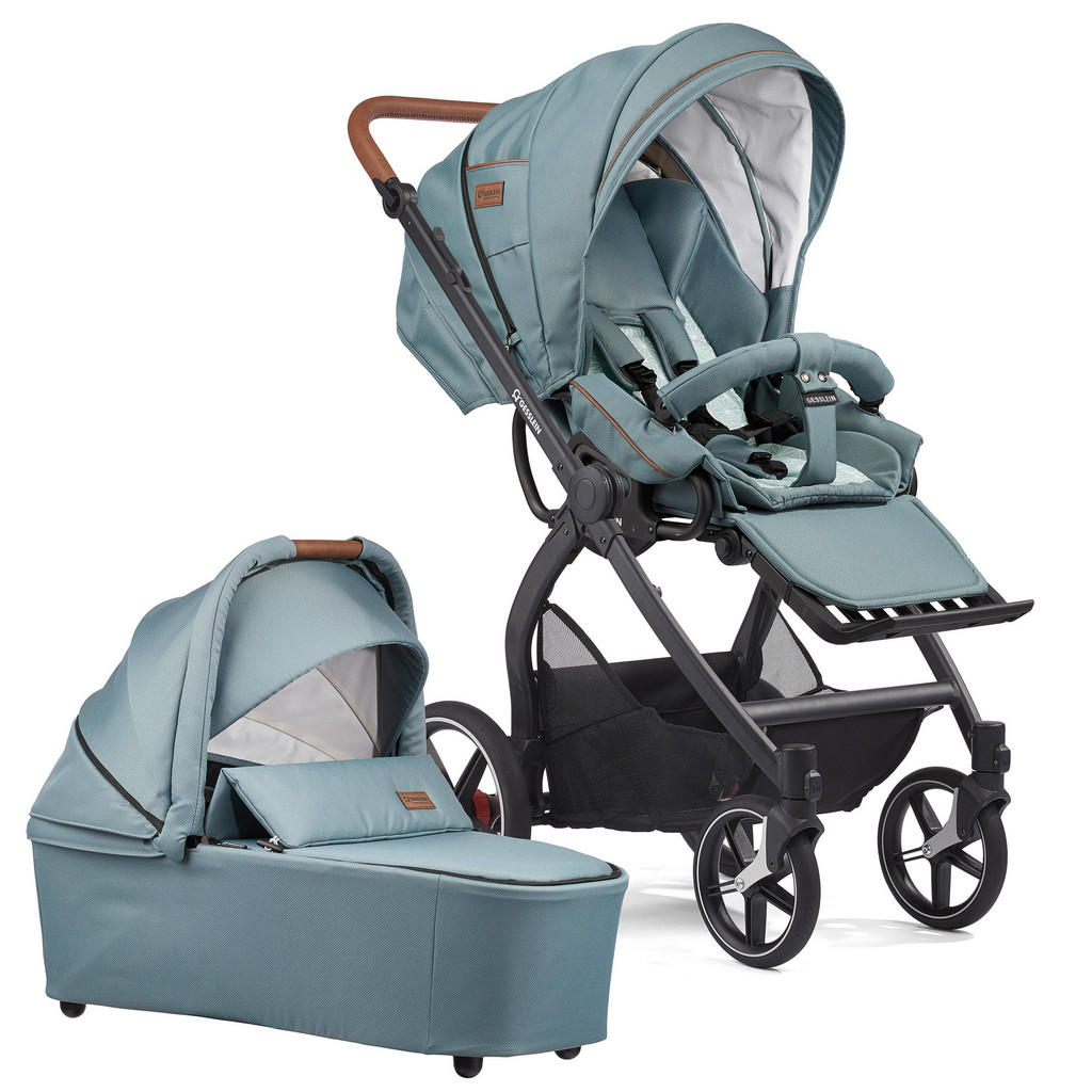 Thumbnail - Gesslein Kinderwagenset FX4 Classic, Braun, Weiß, Petrol, Mintgrün, Textil, 57x129x100 cm, EN 1888, UV 50+, Made in Germ...