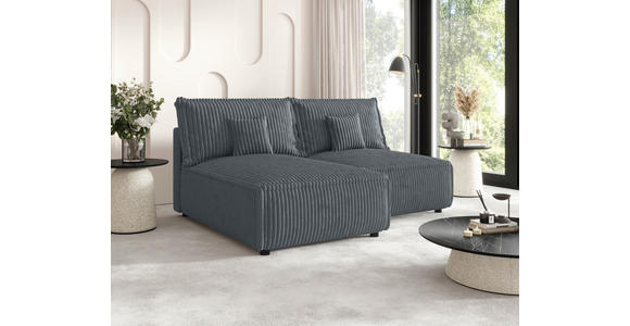 ECKSOFA Grau Cord Zierkissen, Rückenkissen, Schlaffunktion, Rücken echt  - Schwarz/Grau, MODERN, Kunststoff/Textil (153/200cm) - Xora