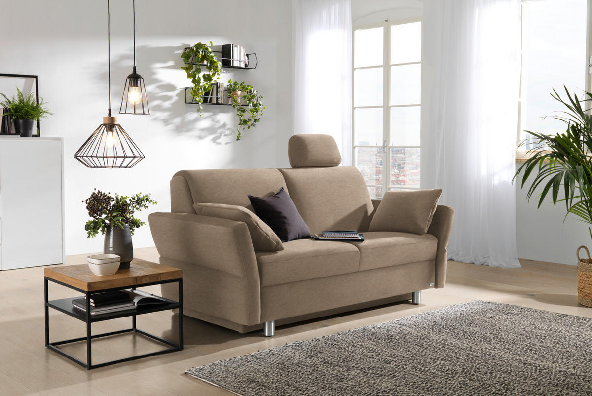 SCHLAFSOFA in Velours, beflockt Sandfarben  - Sandfarben/Alufarben, KONVENTIONELL, Kunststoff/Textil (170/88/91cm) - Sedda