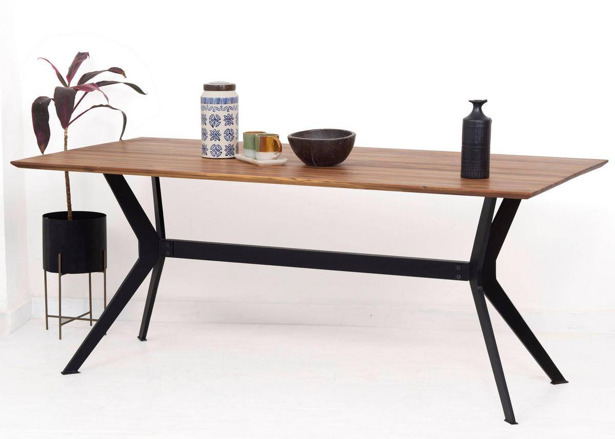 MATBORD i trä 180/90/76 cm   - teakfärg/svart, Lifestyle, metall/trä (180/90/76cm) - Linea Natura