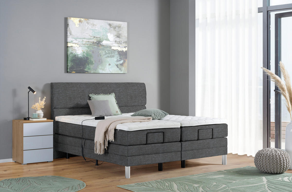 BOXSPRINGBETT 180/200 cm  in Grau  - Chromfarben/Grau, Konventionell, Kunststoff/Textil (180/200cm) - Voleo