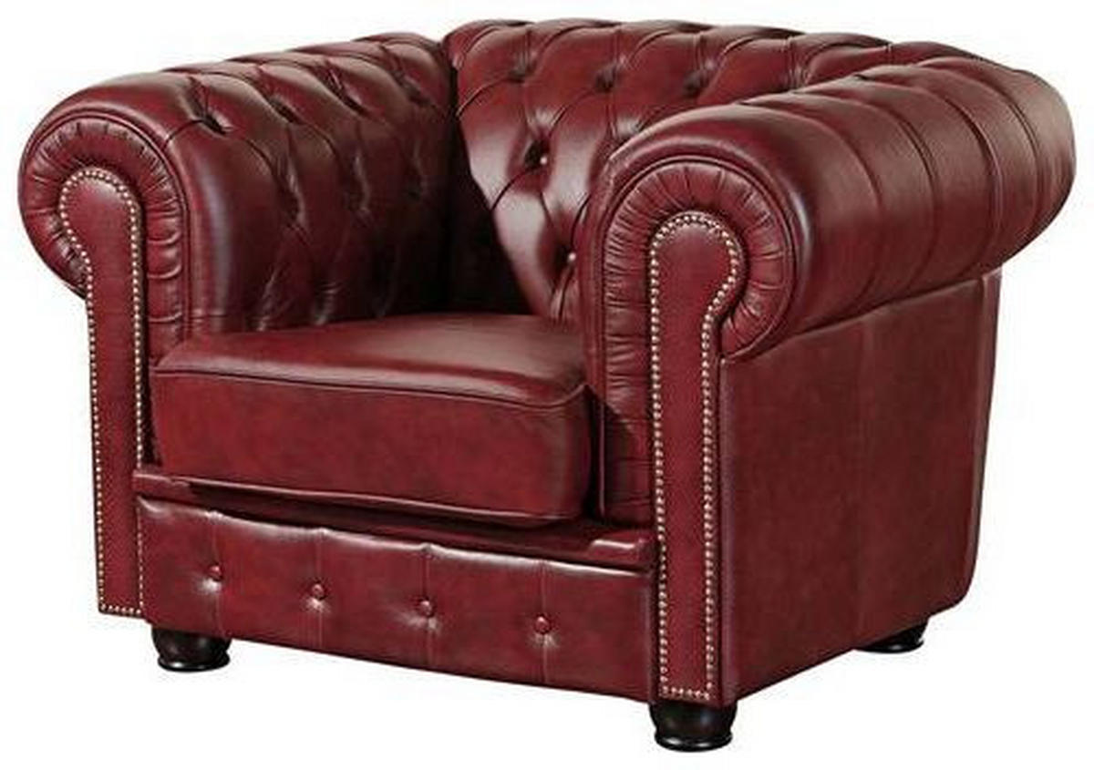 CHESTERFIELD-SESSEL - Rot/Nussbaumfarben, KONVENTIONELL, Leder/Holzwerkstoff (110/74/98cm) - Max Winzer