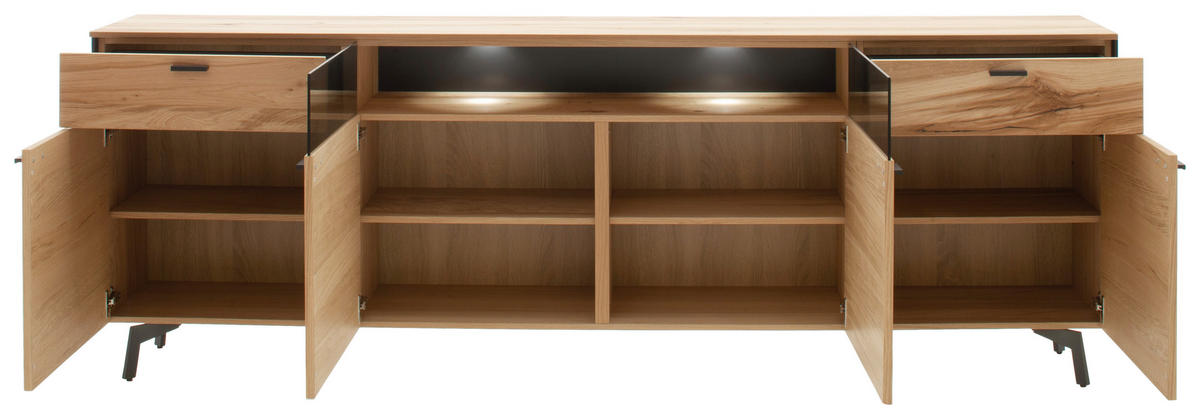 SIDEBOARD Anthrazit, Eichefarben  242/72/43 cm  - Eichefarben/Anthrazit, Design, Glas/Holz (242/72/43cm) - Schöner Wohnen