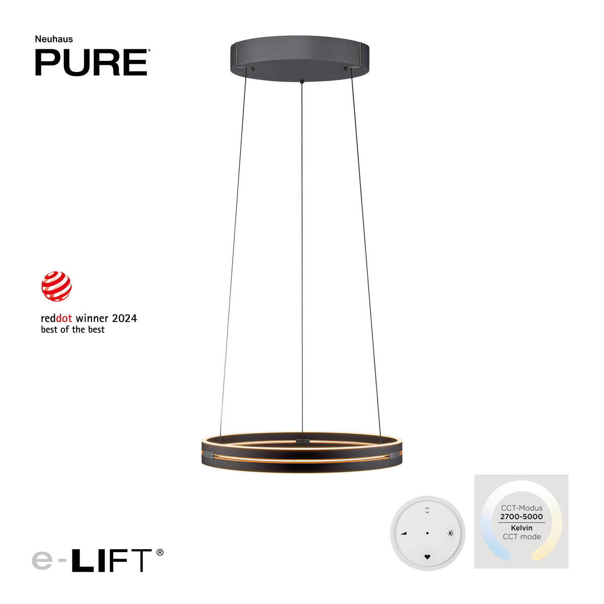 ZÁVĚSNÉ LED SVÍTIDLO, 50/50/350 cm  - černá, Basics, kov (50/50/350cm) - Neuhaus PURE