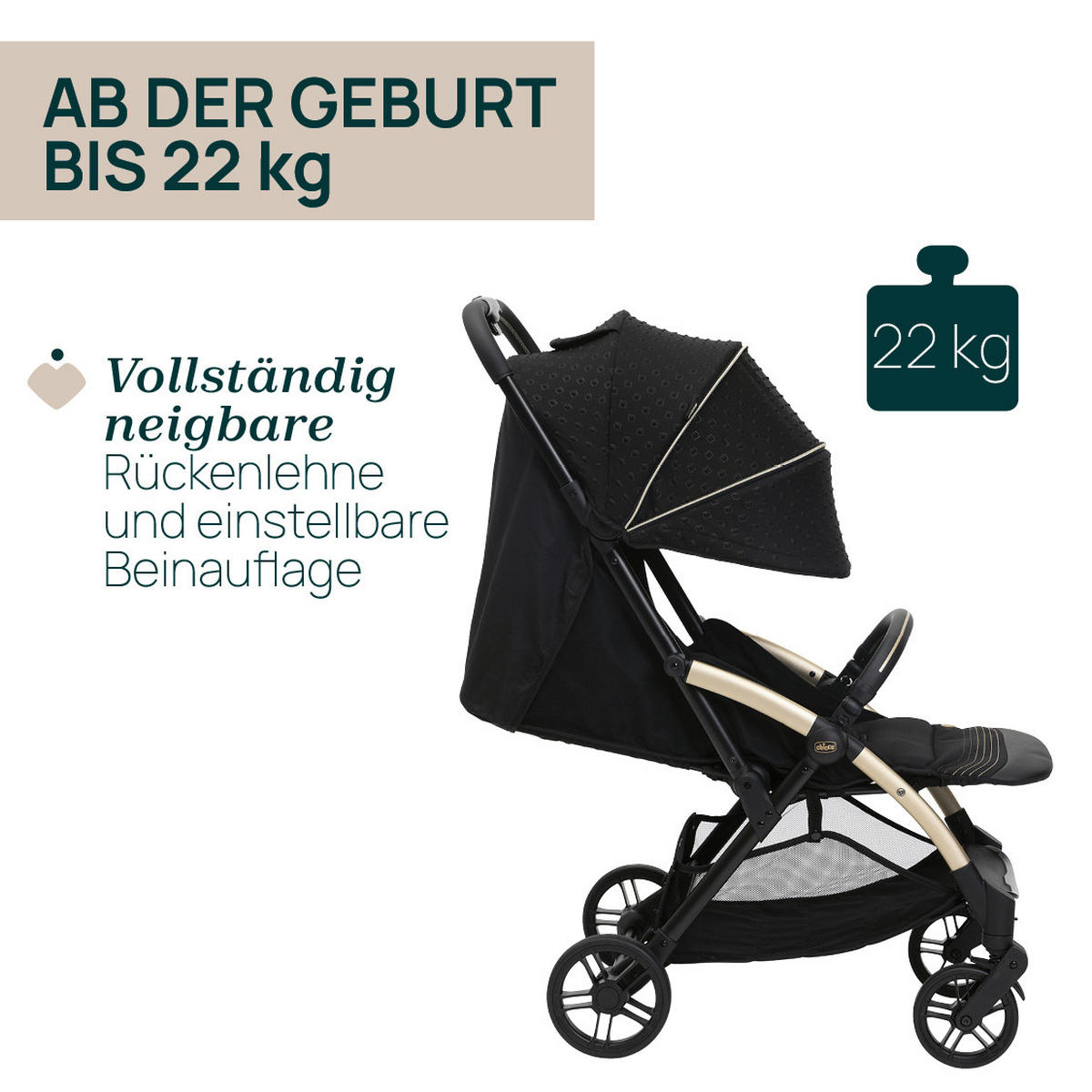 BUGGY GOODY XPLUS  - Schwarz, Basics, Textil/Metall (47/86/106cm) - Chicco