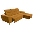 ECKSOFA Currygelb Cord Rücken echt, Kopfteilverstellung, Sitzvorzug  - Currygelb/Schwarz, KONVENTIONELL, Textil/Metall (290/196cm) - Carryhome