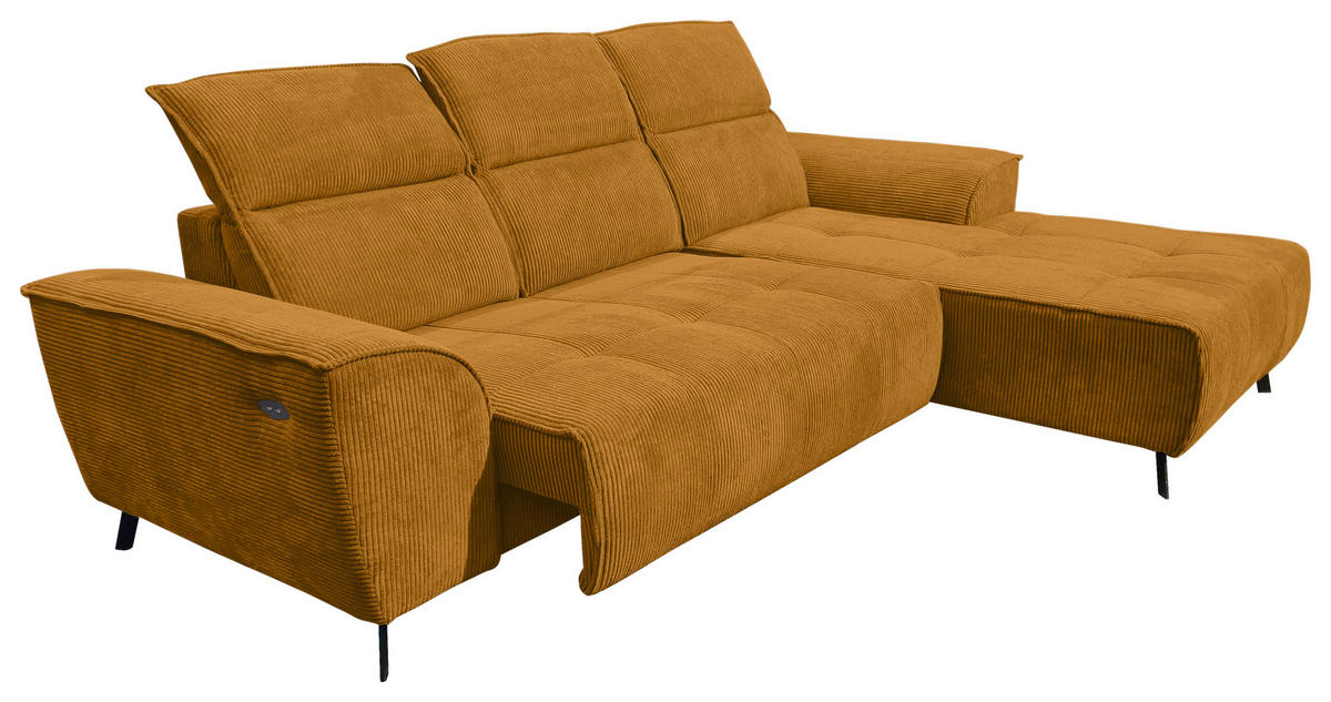 ECKSOFA Currygelb Cord  - Currygelb/Schwarz, KONVENTIONELL, Textil/Metall (290/196cm) - Carryhome