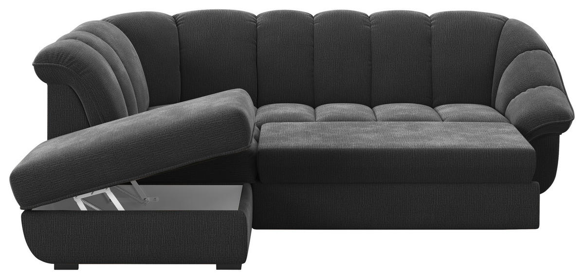 ECKSOFA Schwarz Chenille Bettkasten, Schlaffunktion, Rücken echt  - Schwarz, KONVENTIONELL, Kunststoff/Textil (222/260cm) - Welnova