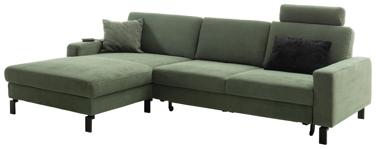 ECKSOFA in Cord Olivgrün  - Schwarz/Olivgrün, Design, Textil/Metall (185/298cm) - Pure Home Lifestyle