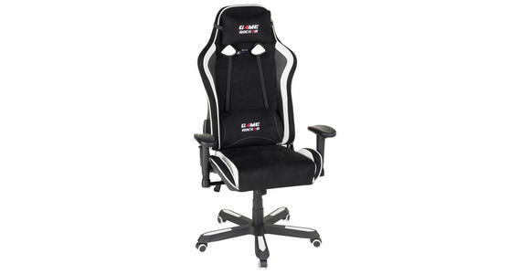 GAMINGSTUHL in Lederlook, Mikrofaser Schwarz, Weiß - Schwarz/Weiß, Design, Kunststoff/Textil (72/128-138/72cm) - Xora
