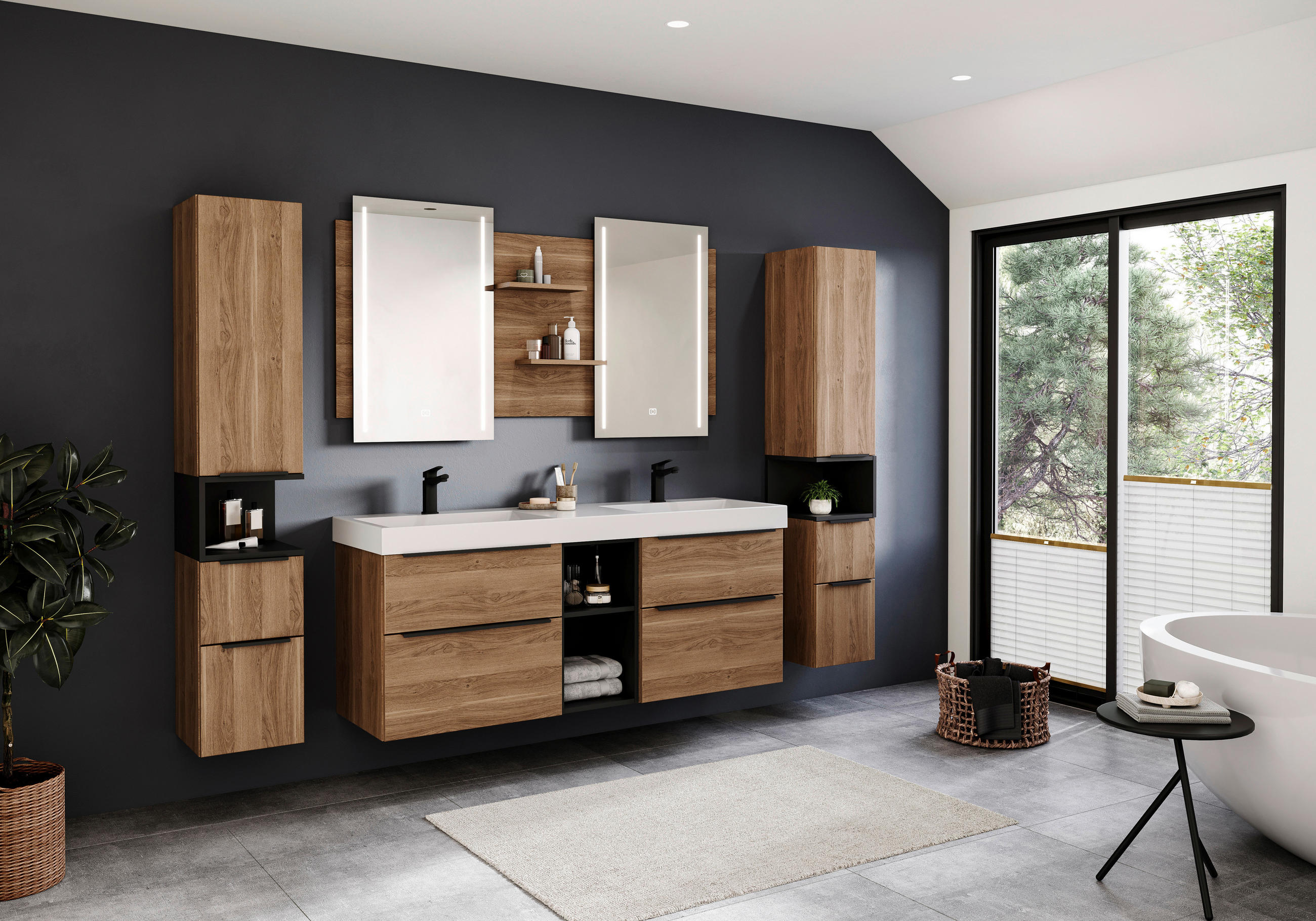 HOCHSCHRANK 30/160/30 cm  - Eichefarben/Schwarz, Design, Glas/Holzwerkstoff (30/160/30cm) - Novel