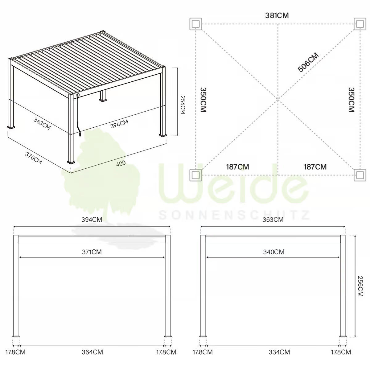 PERGOLA - Anthrazit, Basics, Metall (360/255/400cm) - Gardenson