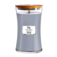 DIŠEČA SVEČA - sivovijolična, Basics, steklo/les (10/18/10cm)