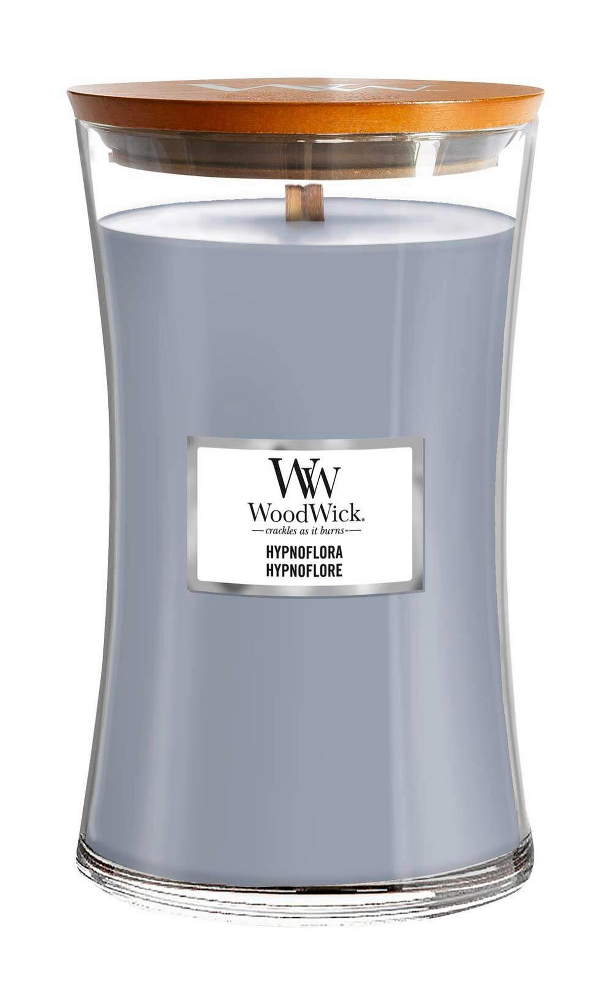 DIŠEČA SVEČA - sivovijolična, Basics, steklo/les (10/18/10cm)